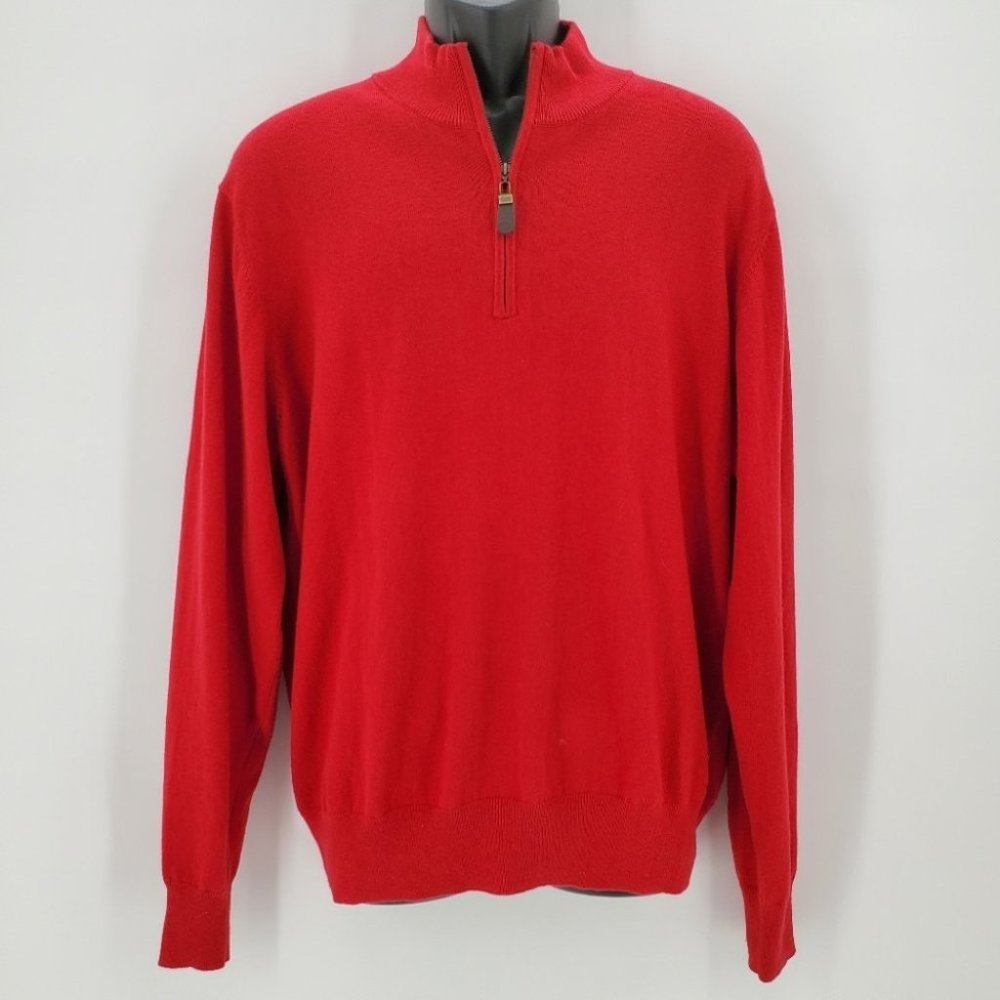 Orvis 1/4 Zip Cotton Blend Sweater Red Size Large